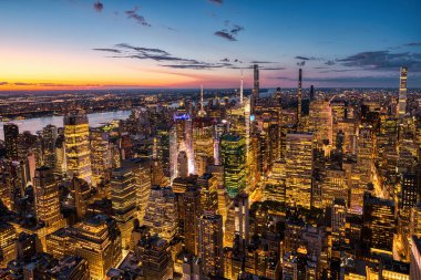 New York City Şehir Merkezi Hava Görüntüsü Sunset, New York, ABD