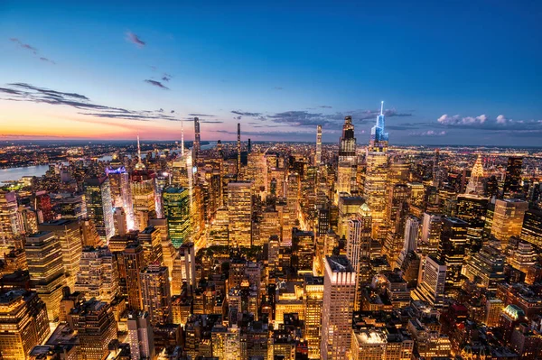 New York City Şehir Merkezi Hava Görüntüsü Sunset, New York, ABD