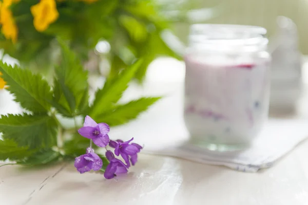 Yogurt with blueberries — Stock Photo, Image