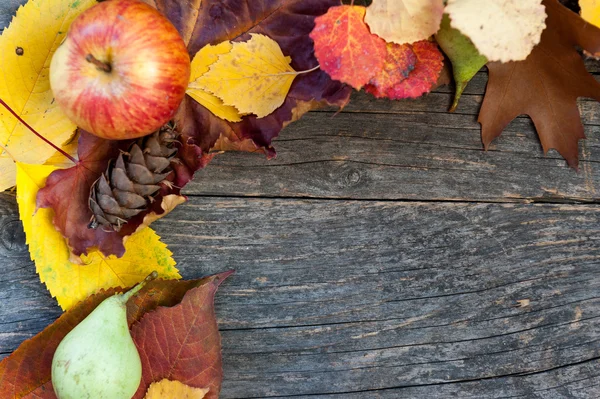 Herfst bladeren op een houten achtergrond — Stockfoto