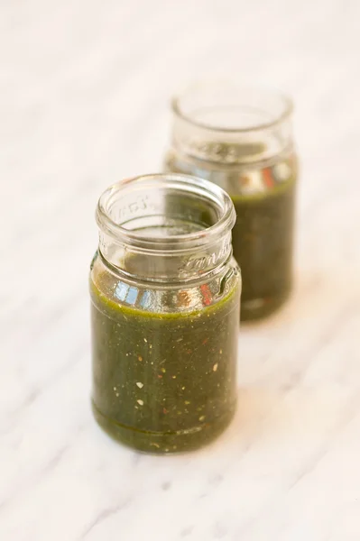 Green vegetables juice in a glass — Stock Photo, Image