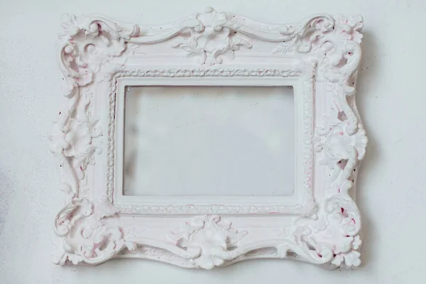 White Stylish Baroque Frame Copy Space Isolated White Wall Side Royalty Free Stock Photos