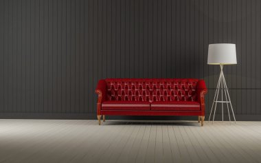 Oda 3d Render kırmızı vintage kanepe