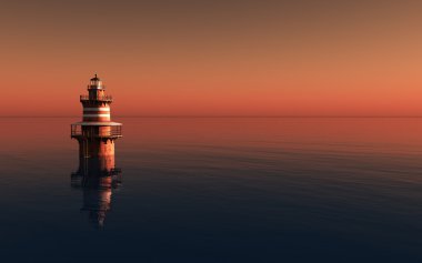 Deniz feneri günbatımı 3d render