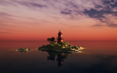 Deniz feneri günbatımı 3d render