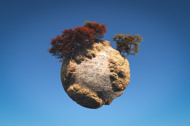 küçük gezegen ve ağaç 3d render