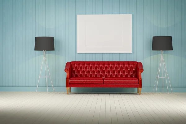 Red vintage sofa on the room 3d rendering — Stock Photo, Image