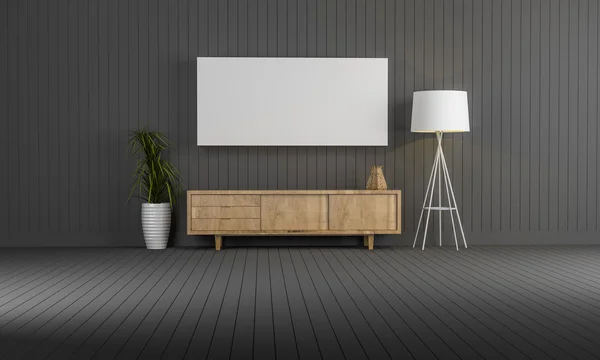 Деревянный шкаф в гостиной 3d рендерин — стоковое фото