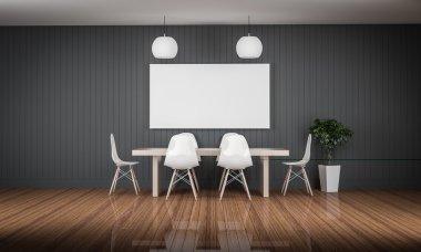 beyaz fotoğraf çerçeve ahşap zemin 3d render ile çalışma toplantı salonu