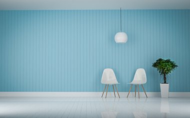 oturma odası ahşap zemin 3d render iki modern sandalye