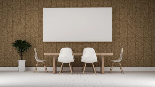 白いフォト フレーム木製の床 3 d のレンダリング作業会議室 — ストック写真