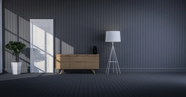 Ahşap ahşap duvar salon 3d renderin içinde kabin