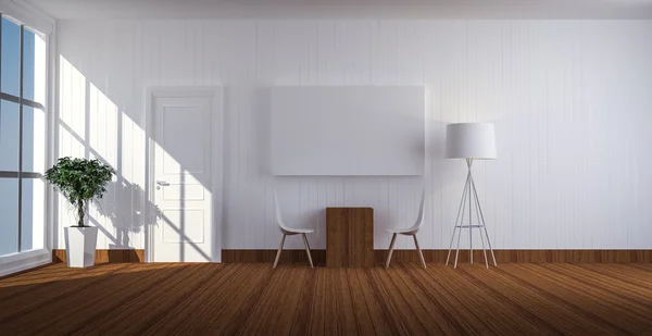 Simple living room with white door 3d renderin — Stock Photo, Image