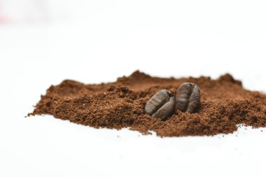 Makro fasulye kahve çekirdekleri arka plan üzerinde kahve