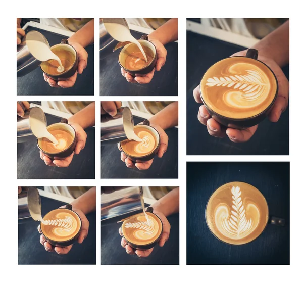 Bagaimana cara membuat kopi latte art — Stok Foto