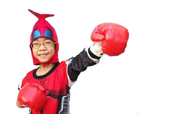 ボクシング グローブと幸せな子供の肖像画 — ストック写真