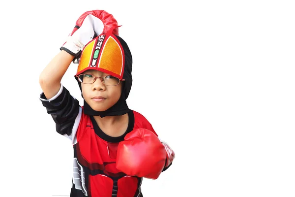 Portrait of happy young kid with boxing glove — Stock Photo, Image