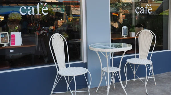 Text cafe in front of mirror coffee shop — Stock Photo, Image