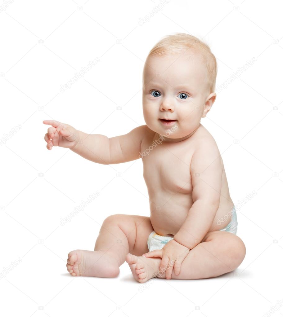 Cute baby boy (9 month) pointing his finger Stock Photo by ©hvoya 56123835