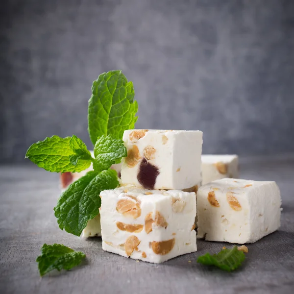 Soft nougat blocks with peanuts — Stock Photo, Image