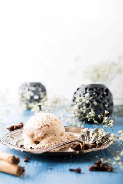 Scoop of homemade ice cream with cinnamon — Stock Photo, Image