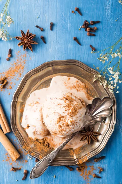 Scoop di gelato fatto in casa con cannella — Foto Stock