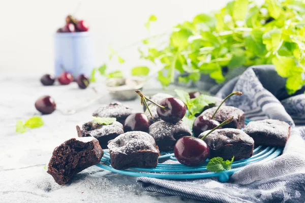 Homemade chocolate cherry brownie cake — Stock Photo, Image