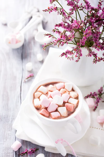 Warme chocolademelk met mini marshmallows — Stockfoto