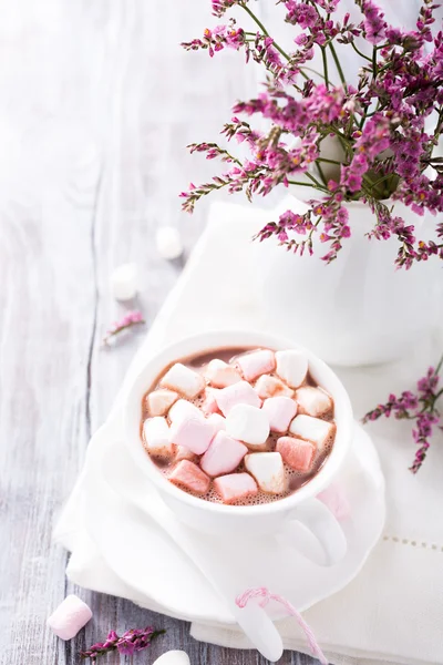 Warme chocolademelk met mini marshmallows — Stockfoto