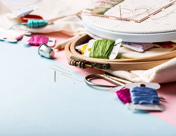 Embroidery set fot cross stitching — 스톡 사진