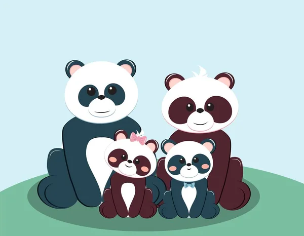 Panda urso família com quatro animais — Vetor de Stock