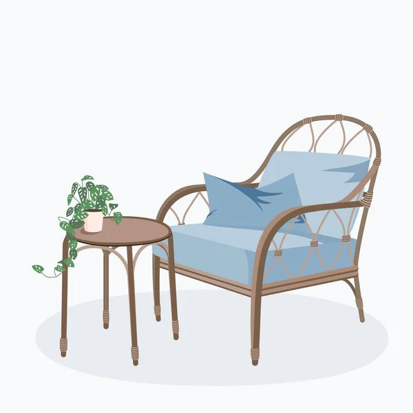 Uppsättning rotting möbler för trädgård — Stock vektor