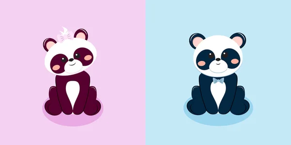 Panda niedźwiedź chłopiec i dziewczyna kartka z życzeniami — Zdjęcie stockowe