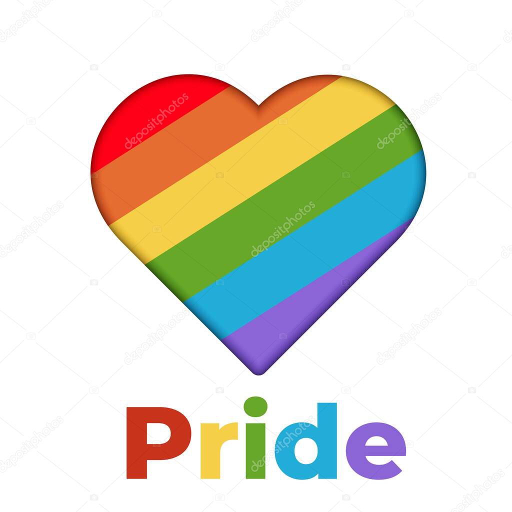 Gay Pride month illustration. Heart shape rainbow spectrum.