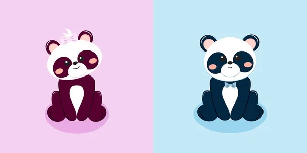 Panda oso bebé niño y niña tarjeta de felicitación — Archivo Imágenes Vectoriales