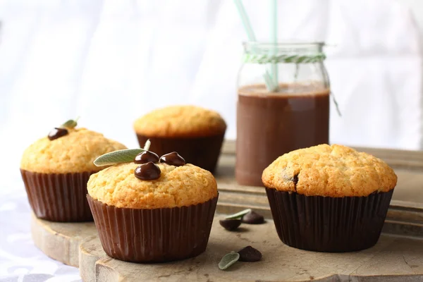 Delicious homemade gluten free muffins with chocolate chips — Stock Photo, Image