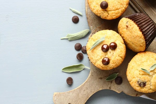Läckra hembakade gluten fri muffins med choklad droppar Royaltyfria Stockbilder