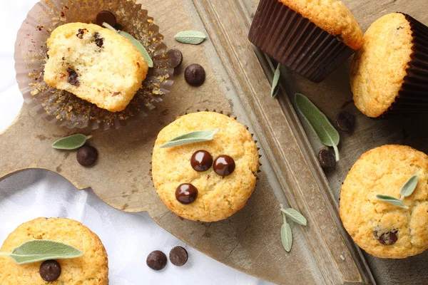 Deliciosos muffins caseiros sem glúten com gotas de chocolate — Fotografia de Stock