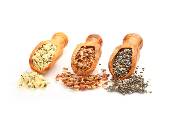 Superfoods in wooden scoops