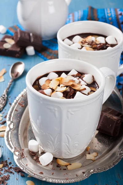 Two cups of chocolate almond milk — Stock Photo, Image