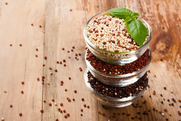 Λευκό, κόκκινο, μαύρο και μικτό ακατέργαστο quinoa σιτηρών — Φωτογραφία Αρχείου