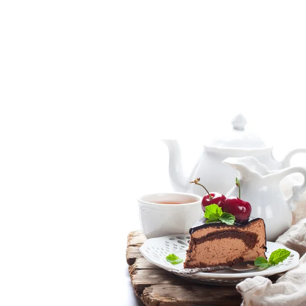 Segment van heerlijke chocolademousse taart — Stockfoto