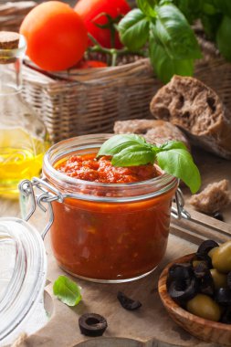 Glass jar with homemade tomato pasta sauce