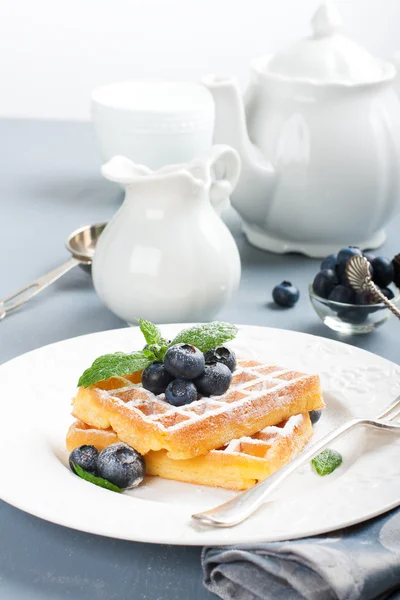 Piatto di cialde belghe con bacche fresche — Foto Stock