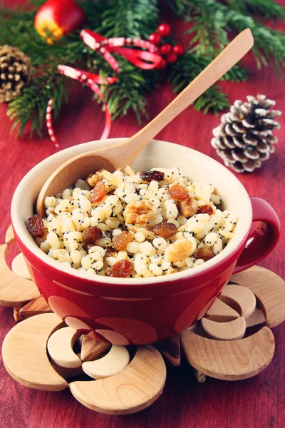 Pot with kutia. Traditional Christmas sweet meal — Stock Photo, Image