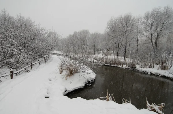 Fluss unter Schnee — Stockfoto