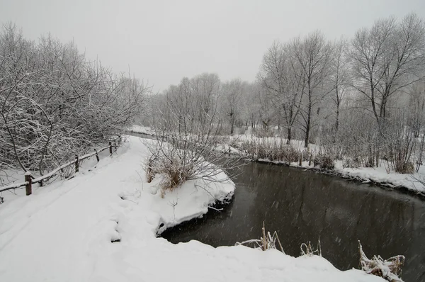 Fiume sotto la neve — Foto Stock