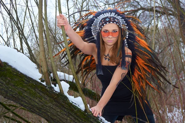 Girl in headdress — Stock Photo, Image