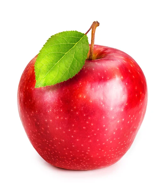 Red Apple with green leaf — Stock Photo, Image