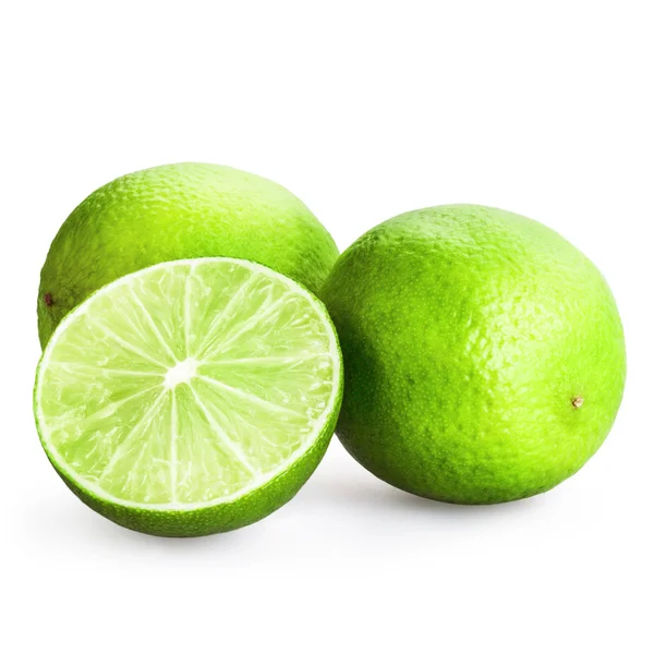 Three limes sliced isolated on white — Stock Photo, Image